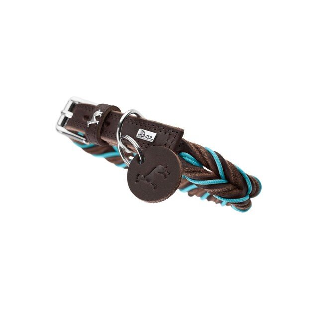 Hunter - Dogcollar Solid Education Cord S (45), dark brown/turquoise - (69321)