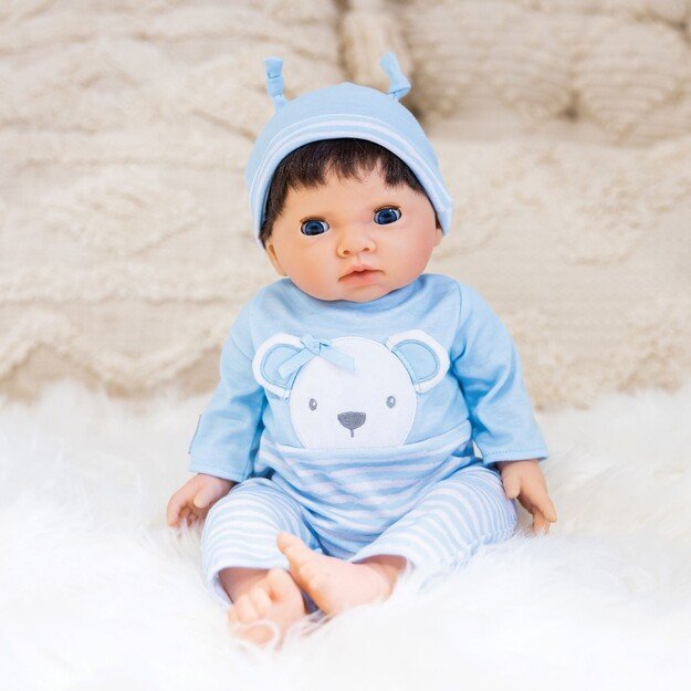 TINY TREASURES - Blue Bear Doll  Brown Hair (30543)
