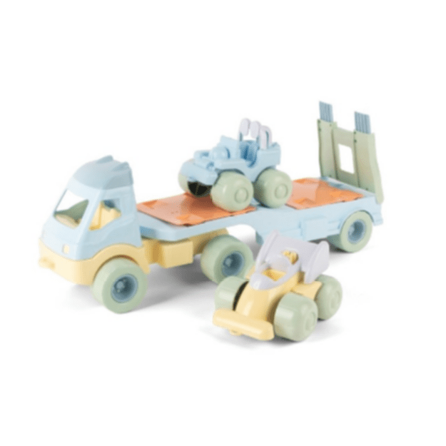 Dantoy - Pastel Recycled -  Truck with 2 Cars and Plastic Wheels (2788)