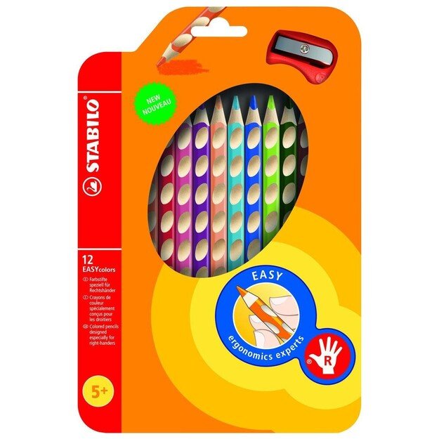 Stabilo -  Ergonomic EASY Color pencils, right hand (12 pcs)