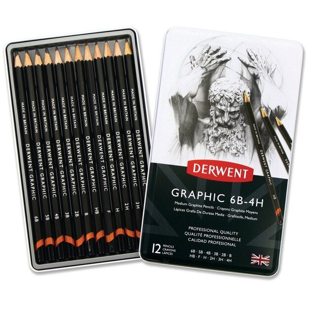 Derwent - Graphic Medium Pencils 6B-4HB (12 Tin)