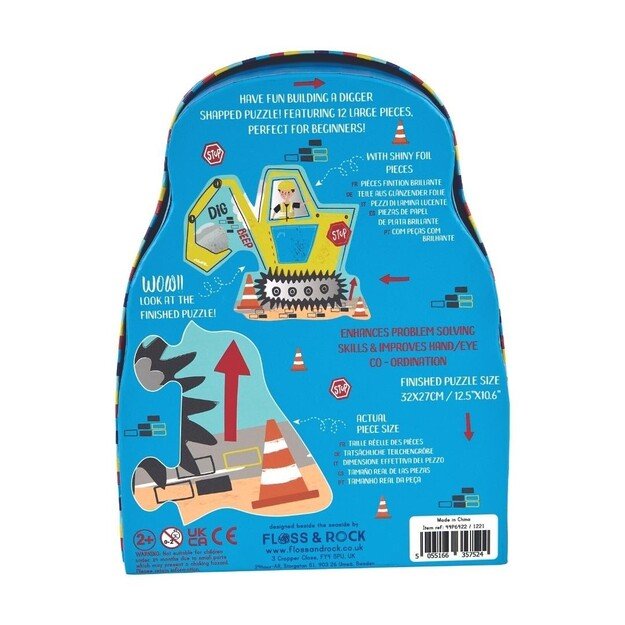 FLOSS & ROCK - Digger 12pc Shaped Jigsaw with Shaped Box  - (44P6422)