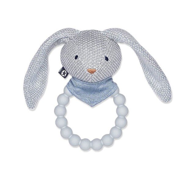 Smallstuff - Rattle Silicone Ring w. Knitted Bunny Light Blue