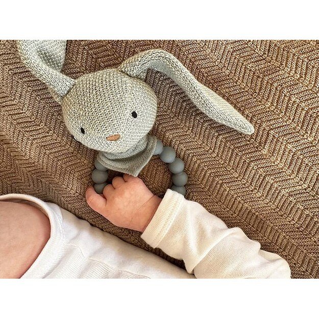 Smallstuff - Rattle Silicone Ring w. Knitted Bunny Light Blue