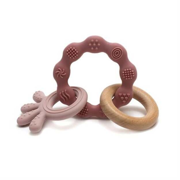 Magni - Teether bracelet Squid and wood appendix - Dusty rose (5566)