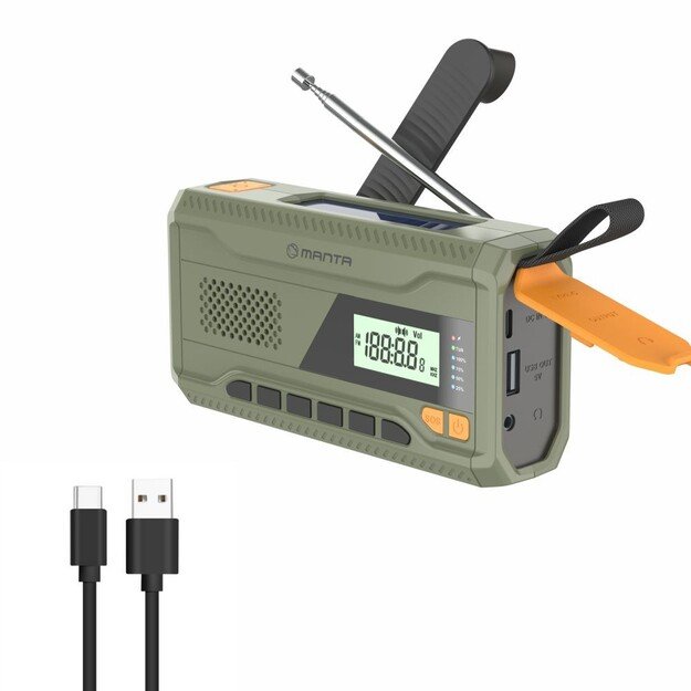 Manta - Portable Emergency crank FM Radio, Solar Power Bank, Flashlight