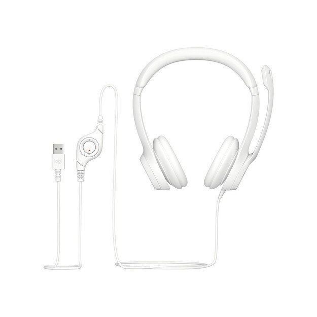 Logitech - H390 Wired Headset for PC/Laptop, Stereo Headphones with Noise Cancelling Microphone, USB-A WHITE