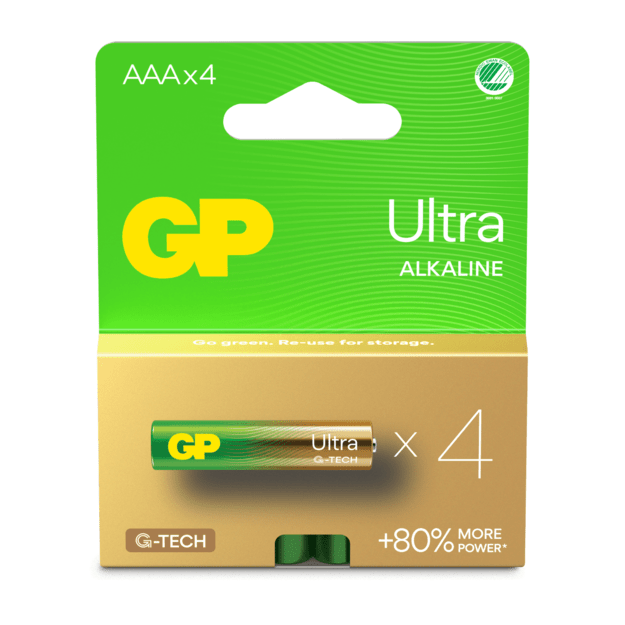 GP - Ultra Alkaline AAA Batteries, 24AU/LR03, 1.5V, 4-Pack