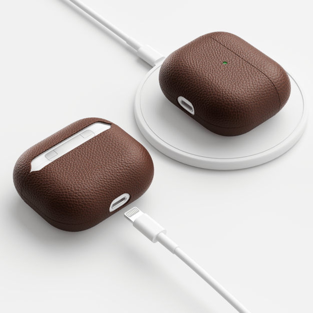 KeyBudz - PodSkinz Artisan Series Leather Case - Handcrafted Leather Case for your Airpods 3 (Color: Natural Brown)
