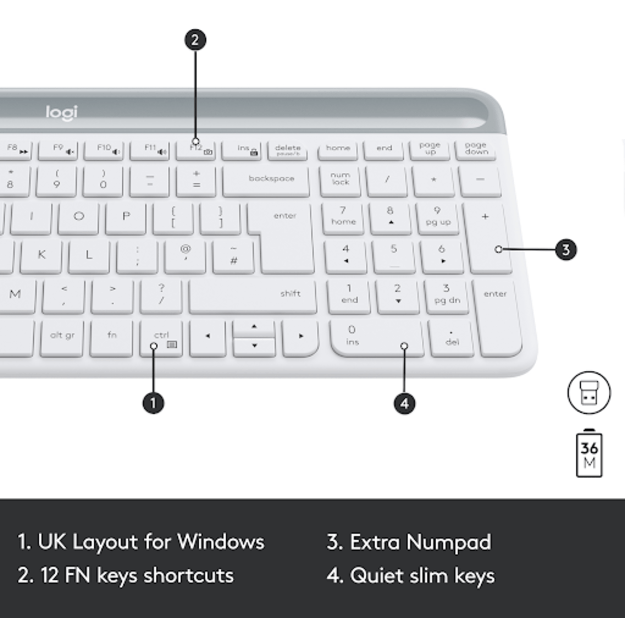 LOGITECH Slim Wireless Keyboard and Mouse Combo MK470 - OFFWHITE - NORDIC