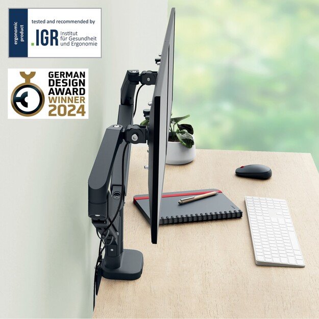 Leitz - Ergo Monitor arm space-saving dual - Dark grey