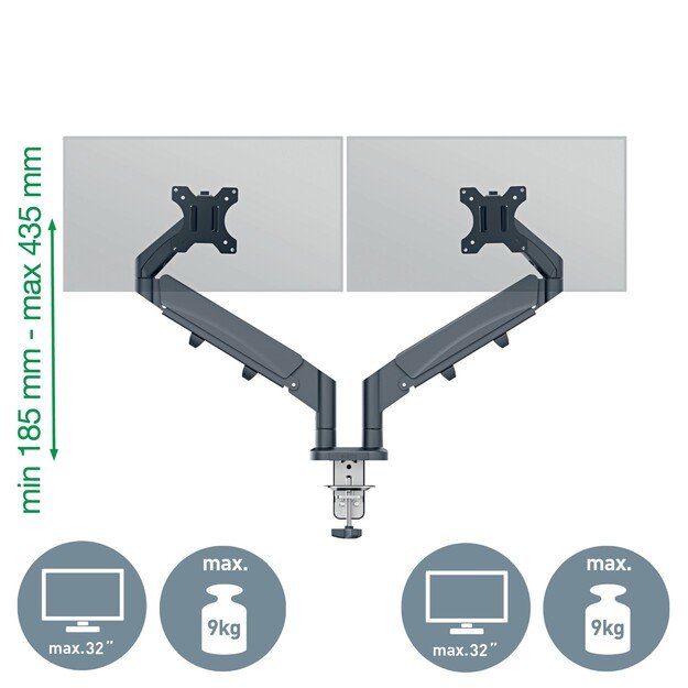 Leitz - Ergo Monitor arm space-saving dual - Dark grey