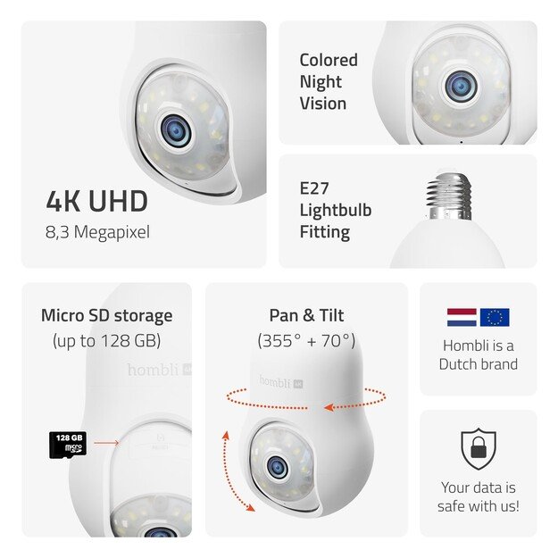 Hombli - Smart Bulb Cam 4K, White