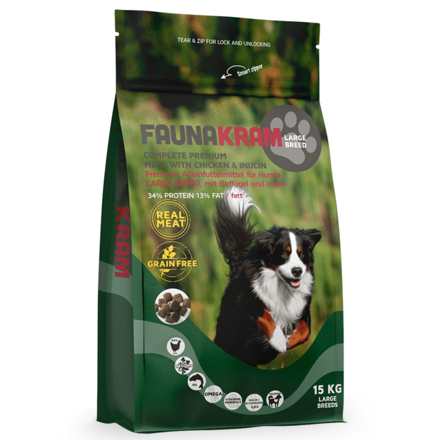 Faunakram  - 15 kg. Large breed REAL MEAT, GF Chicken, Grain Free- (10108)