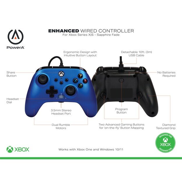 PowerA Enhanced Wired Controller - Xbox Series X/S - Sapphire Fade