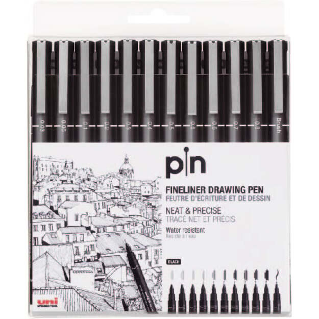 Uni - Fineliner 0,03-0,8 mm - Black (12 pcs) (401219)