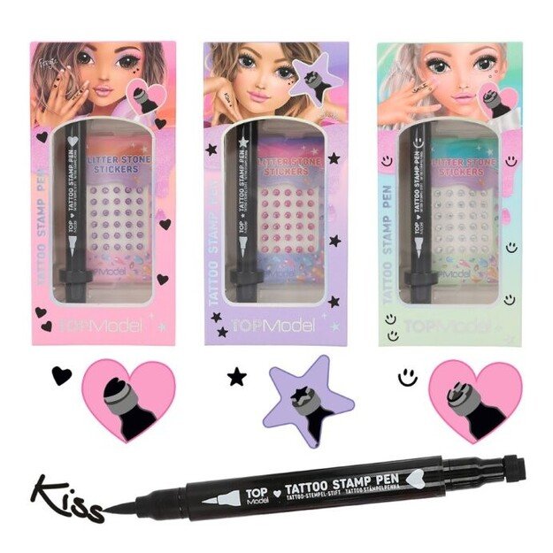 TOPModel - Tattoo Pen with Glitter Stones BEAUTY and ME & Lip Gloss NIGHT LIGHT (Bundle)