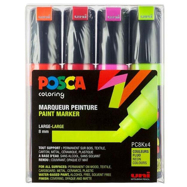 Posca - PC8K - Broad Tip Pen - Neon colors, 4 pc