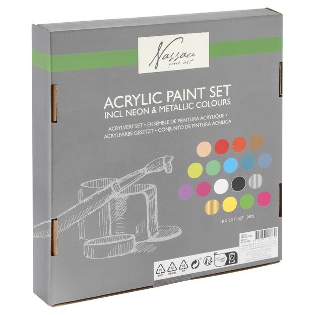 Nassau - Paint acrylic incl. fluor & metallic (18x36 ml) (AR0701/22GE)