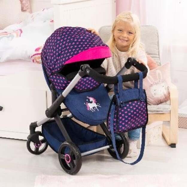 Bayer - Dolls Pram Xeo - Blue with Hearts (17054AA)