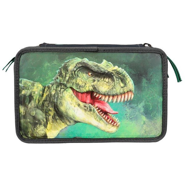 Dino World - Triple Pencil Case - Green With 3D Effect - ( 0412475 )