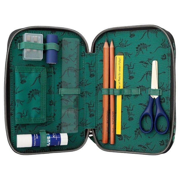 Dino World - Triple Pencil Case - Green With 3D Effect - ( 0412475 )