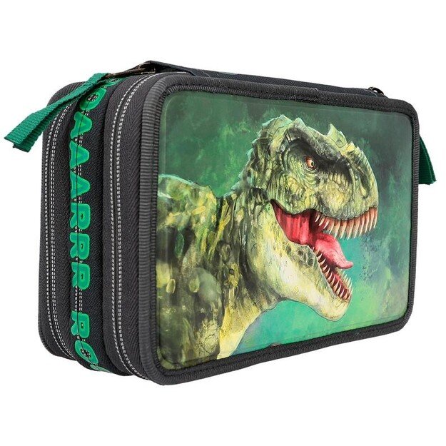 Dino World - Triple Pencil Case - Green With 3D Effect - ( 0412475 )