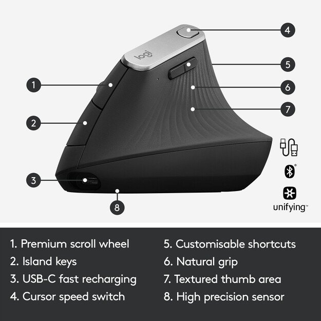 Logitech - MX Vertical Advanced Ergonomic Mouse Graphite