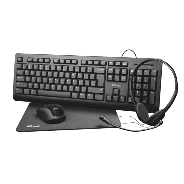 Trust - Keyboard and Mouse 4-in-1 Home Office Set, Black (Nordic)