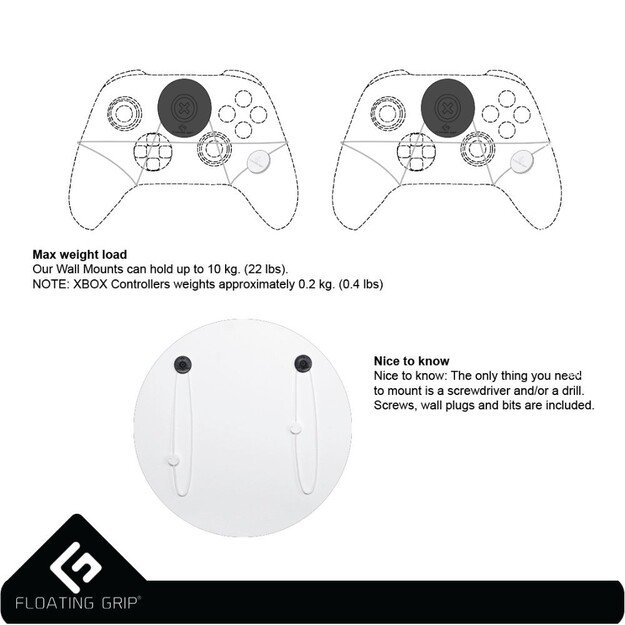 Floating Grips Xbox One S and Controller Wall Mounts - Bundle (White)