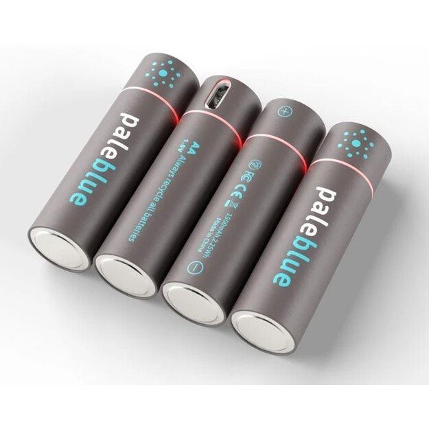 Pale Blue - Li-Ion Rechargeable AA Battery - 4 Pack & 4x1 Charging Cable - E