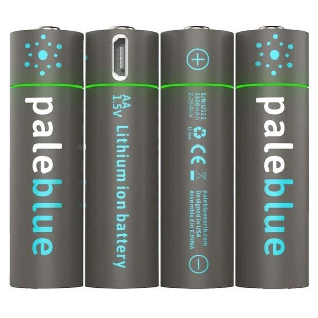 Pale Blue - Li-Ion Rechargeable AA Battery - 4 Pack & 4x1 Charging Cable - E