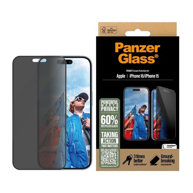 PanzerGlass - Screen Protection Privacy - iPhone 16 - Ultra Wide Fit