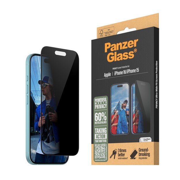 PanzerGlass - Screen Protection Privacy - iPhone 16 - Ultra Wide Fit