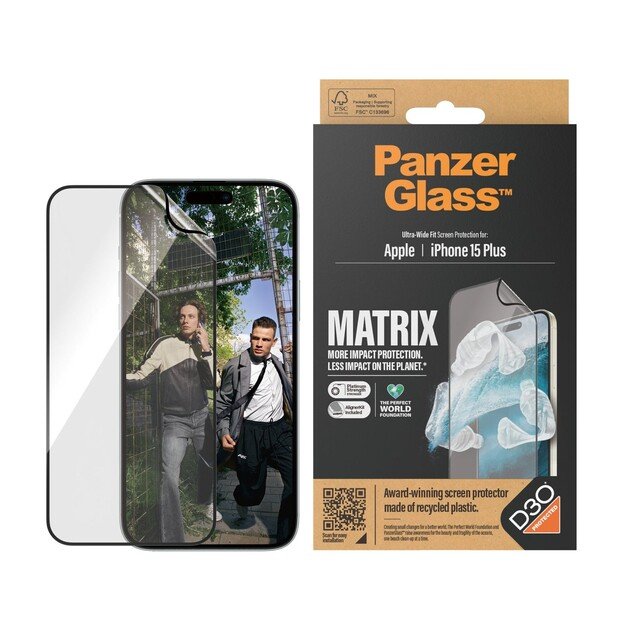 PanzerGlass - ECO MATRIX Screen Protector with D3O® iPhone 15 Plus - Ultra-Wide Fit w. AlignerKit