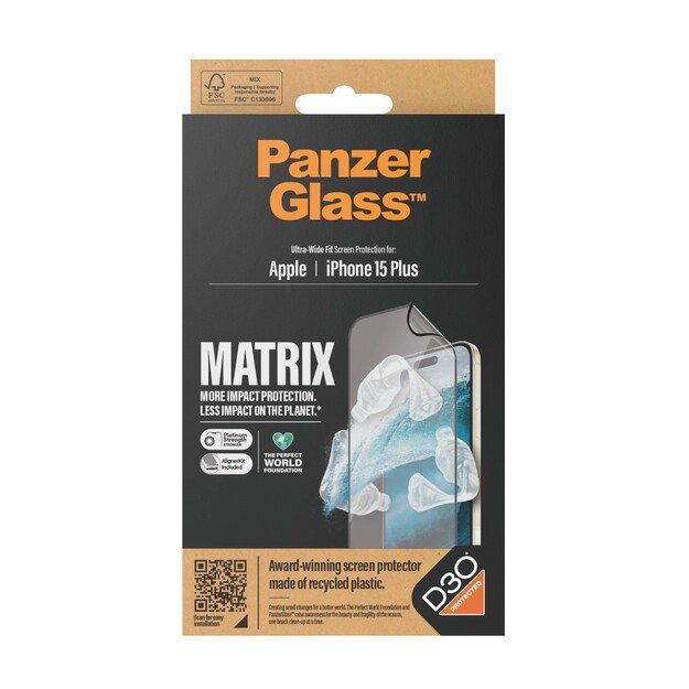 PanzerGlass - ECO MATRIX Screen Protector with D3O® iPhone 15 Plus - Ultra-Wide Fit w. AlignerKit