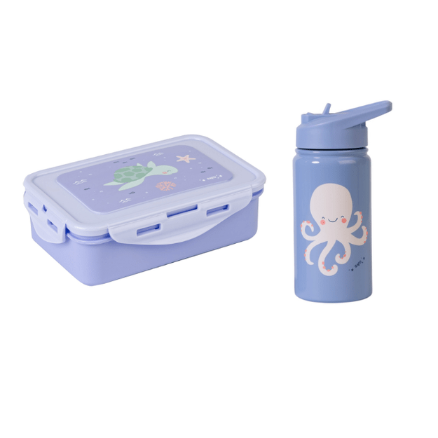 SARO Baby - Thermos Bottle with Straw 350 ml & Lunch Box - Blue