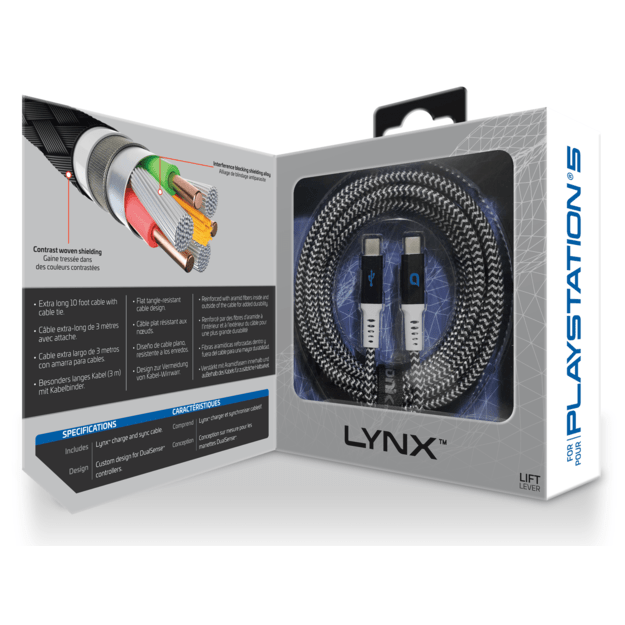 Bionik, Lynx Usbc 3 Meter For Playstation 5 Reinforced With Kevlar®