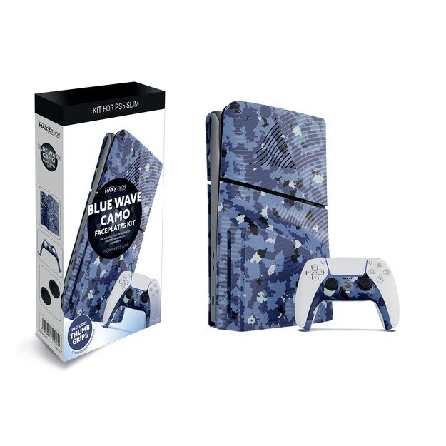 Maxx Tech PS5 Slim Faceplates + Controller Faceplates - Blue Wave Camo